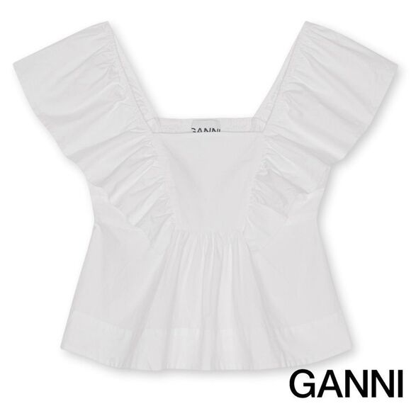 GANNI **NWT** Sleeveless Ruffle Cotton Poplin Blouse / Tank in Bright White - Picture 14 of 16